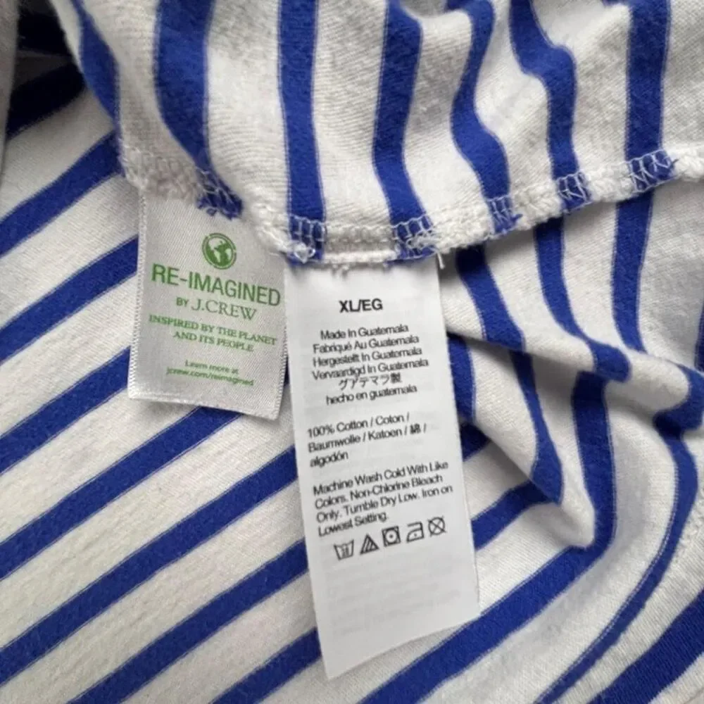 J.Crew Striped Tee Womens XL Blue White Puff Sleeve Shirt Preppy Cotton Top